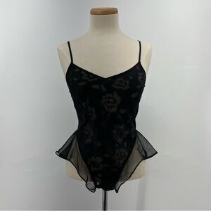 VTG Victoria’s Secret XS gold label black teddy 0373 bodysuit riffle lace up